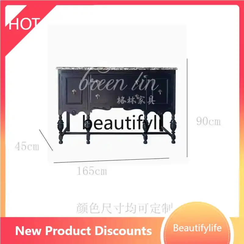 

smt53 французский входной обеденный боковой шкаф из цельного дерева, ретро шкаф-ведро для гостиной, декоративный шкаф для хранения вина