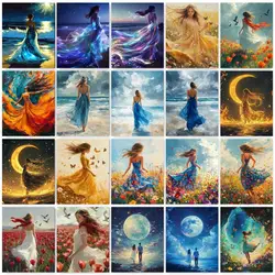 GATYZTORY Portrait Coloring By Numbers Women Girl Ballet DIY HandPainted Adult Number Painting Flower Home Living Room Art Craft