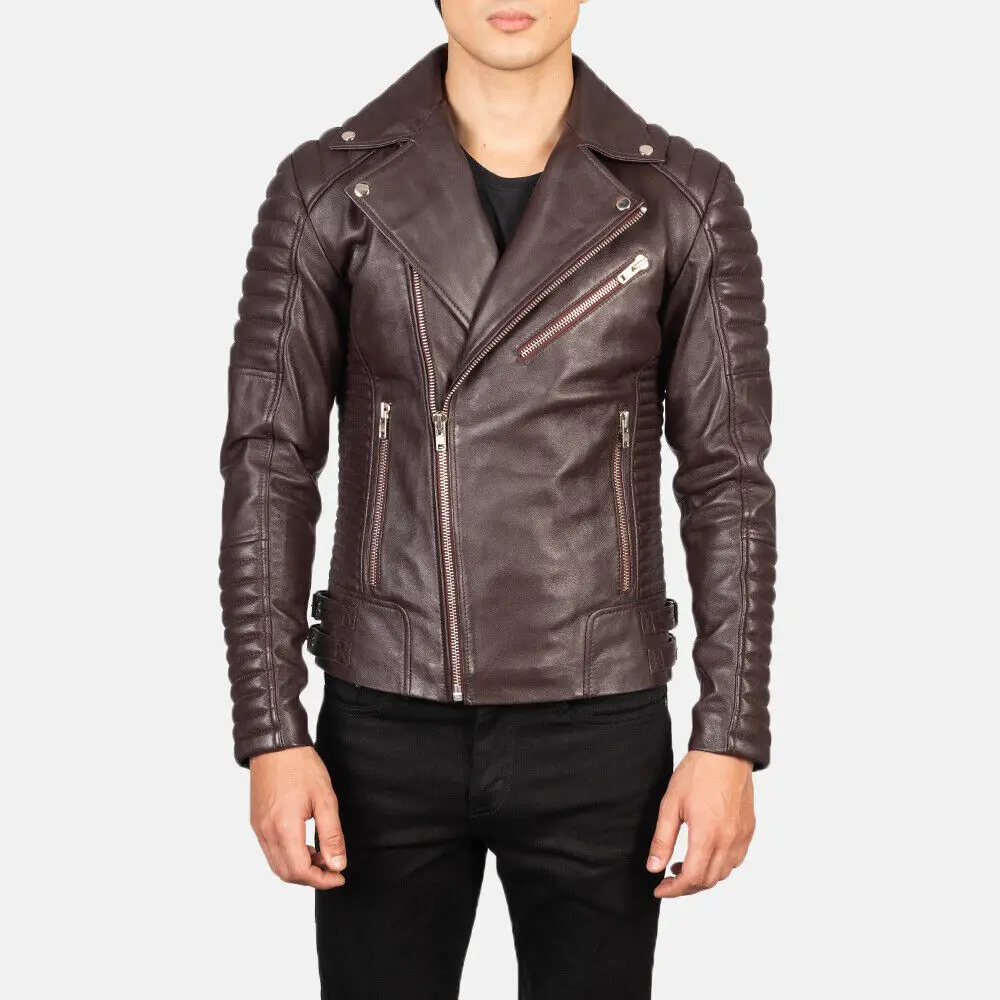 New Men Leather Jacket Genuine Lambskin Real Leather Quilted Biker Jacket Fashion Motorcycle Outwear