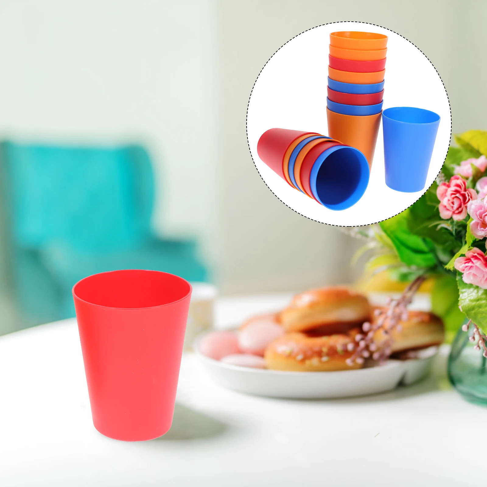 

15pcs Rainbow Plastic Cups Home Beverage Drinking Set Reusable Party Tableware Supplies 101-200Ml Mixed Color Light Safe
