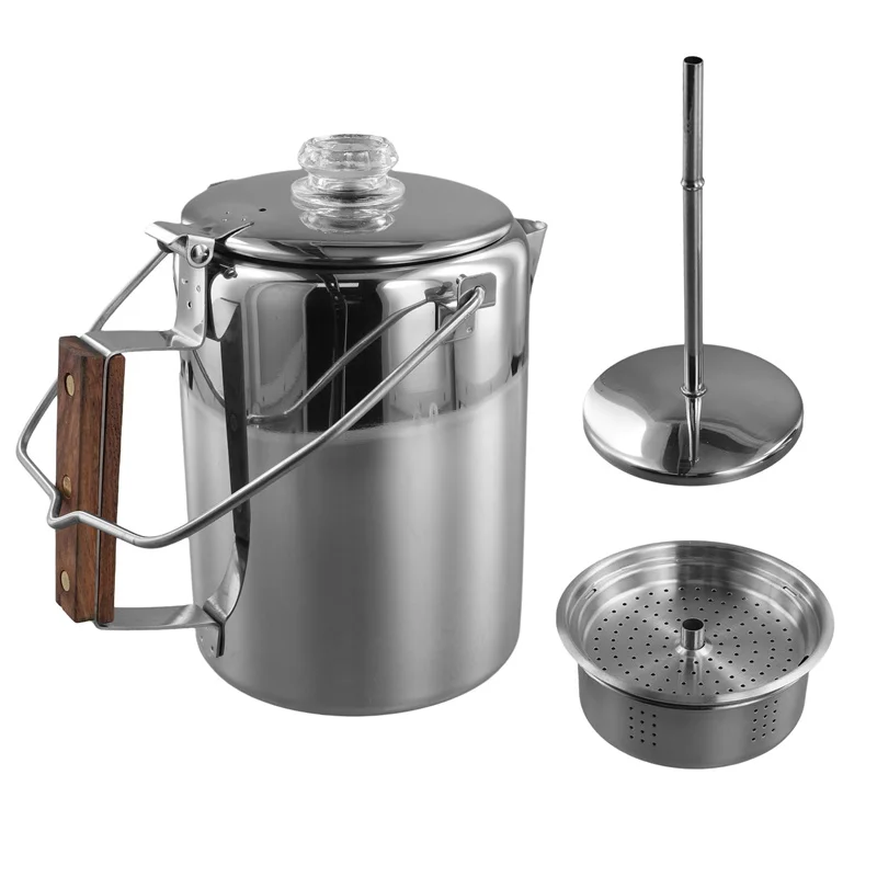 

Кофейник из нержавеющей стали для кемпинга, кофейник Percolator, для улицы, 9 чашек для группового кемпинга, пешего туризма, RV и путешествий