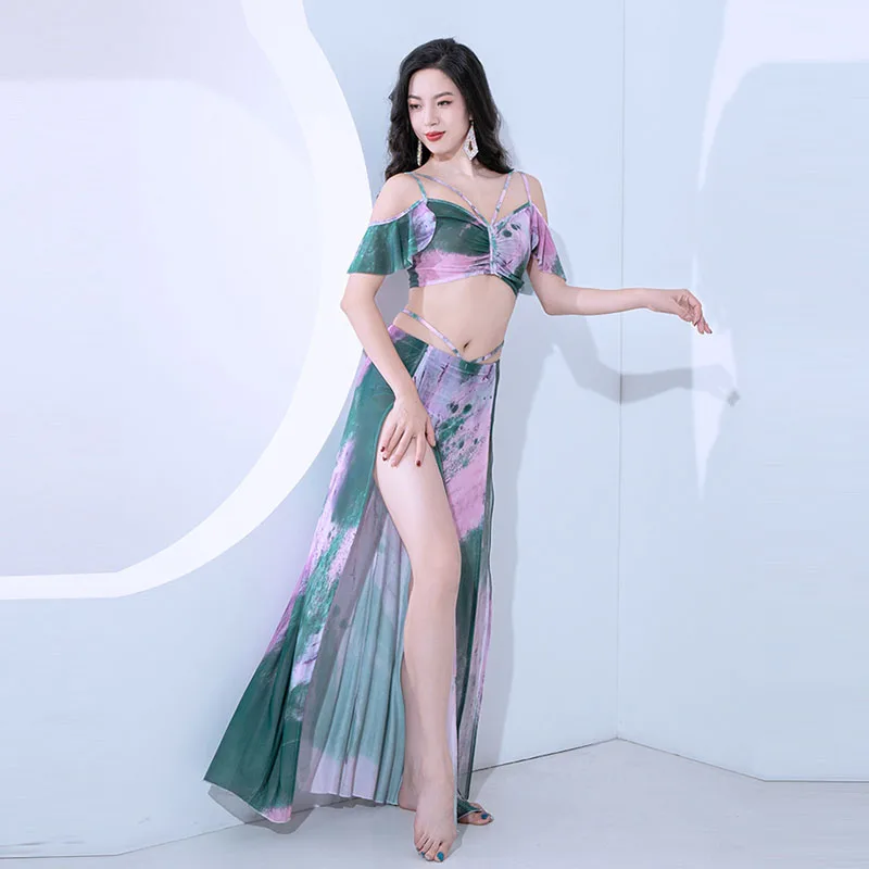 Belly Dance Practice Women's Dress Mesh Baladi Shaabi Says Performance Clothing Printed Split Eastern Belly Dance Dress