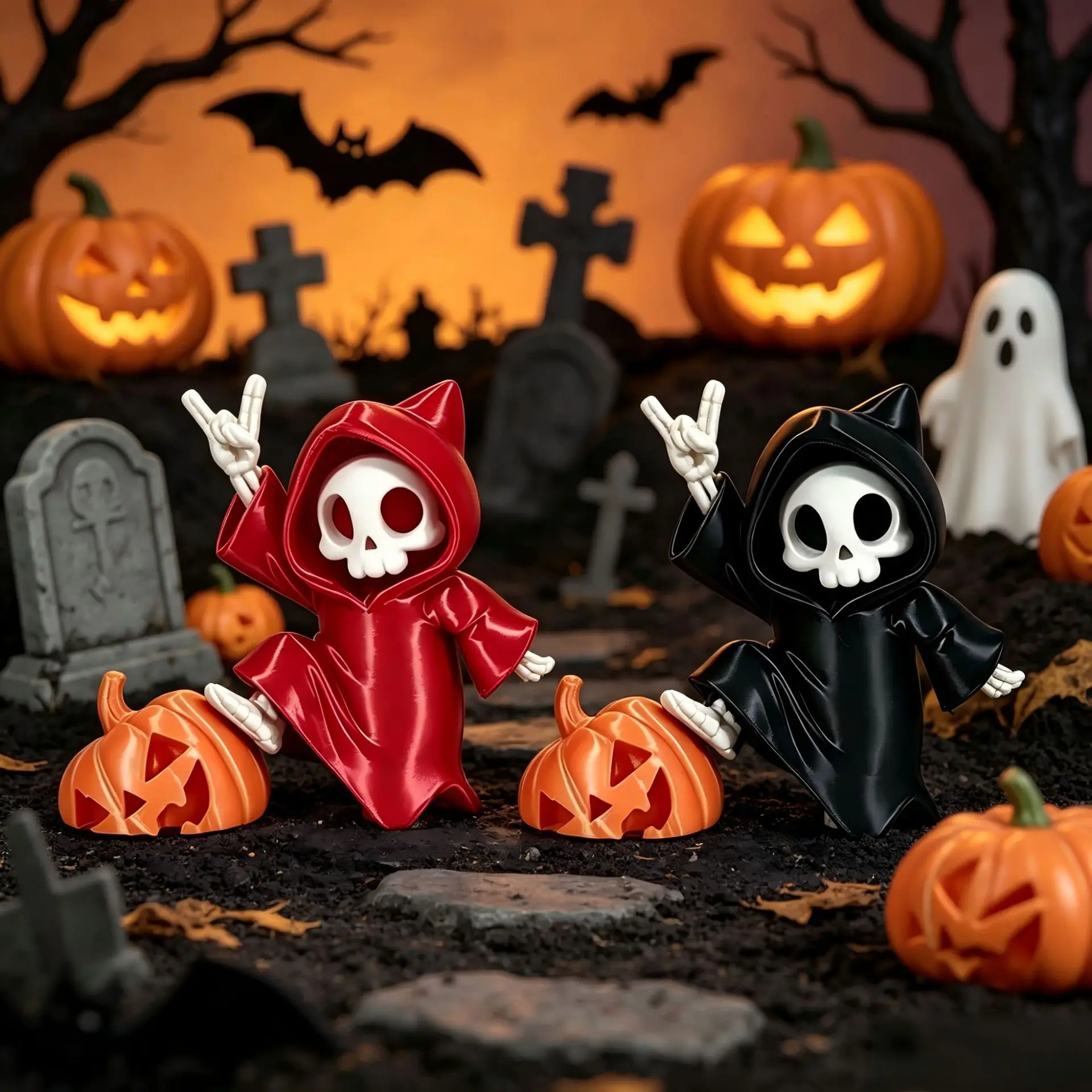 3D‑Printed Halloween Reaper Figure Ornament With Pumpkin Base Creative Home Desktop Decoration Unique Halloween Party Tabletop Display Decorative Statue