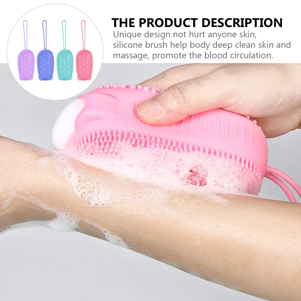 

4Pcs Silicone Double Side Bath Brush Deep Cleansing Scalp Hair Brush Soft Body Scrubber Tool Cleaning Body