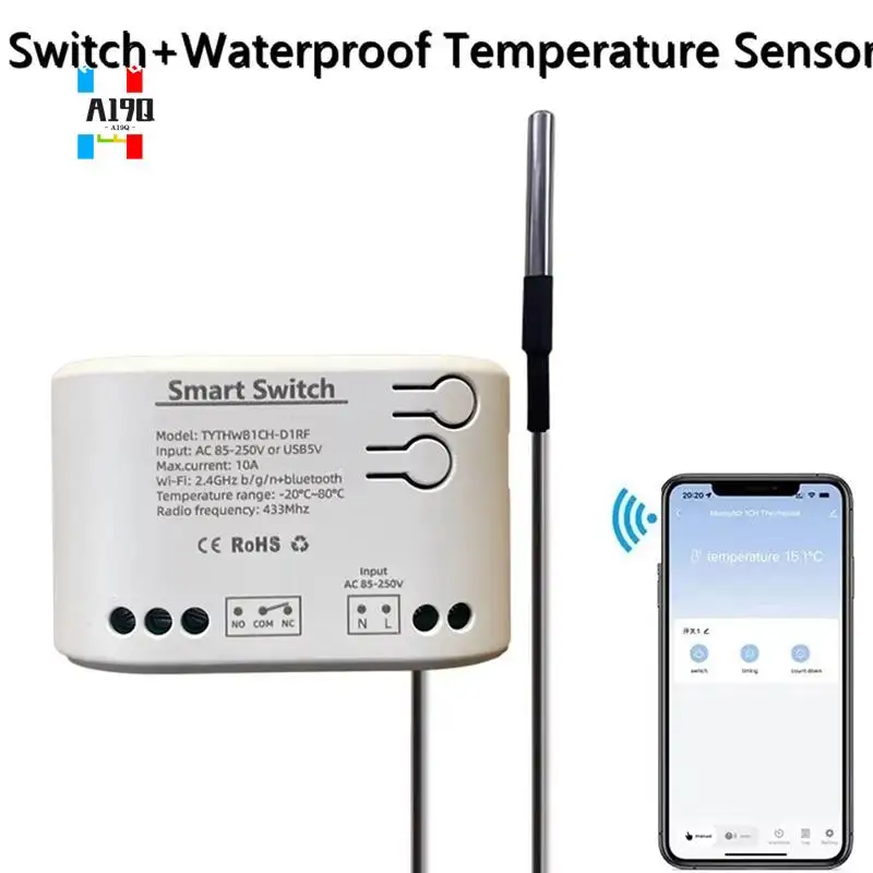 A19Q-Tuya Smart Life Wifi Switch Relay Temperature Humidity Monitoring Thermostat Sensor Passive Dry Contact Relay