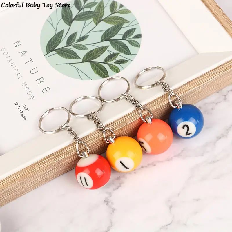 Mini Billiards Shaped Keyring Assorted Colorful Billiards Pool Small Ball Keychain Creative Hanging Decorations