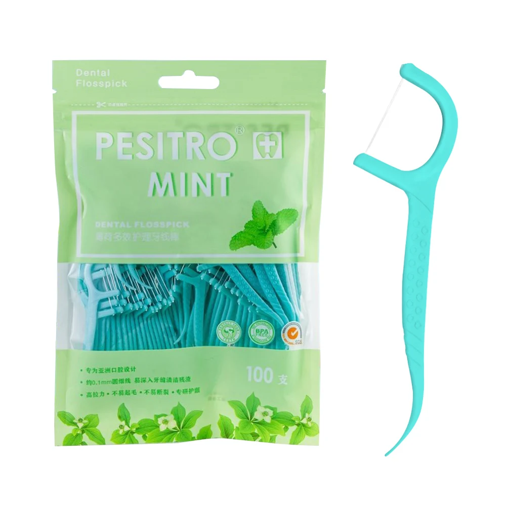 Hilo Dental portátil, cepillo Interdental de menta, palo de limpieza Dental, palillo de dientes desechable, higiene bucal, cuidado bucal, 100