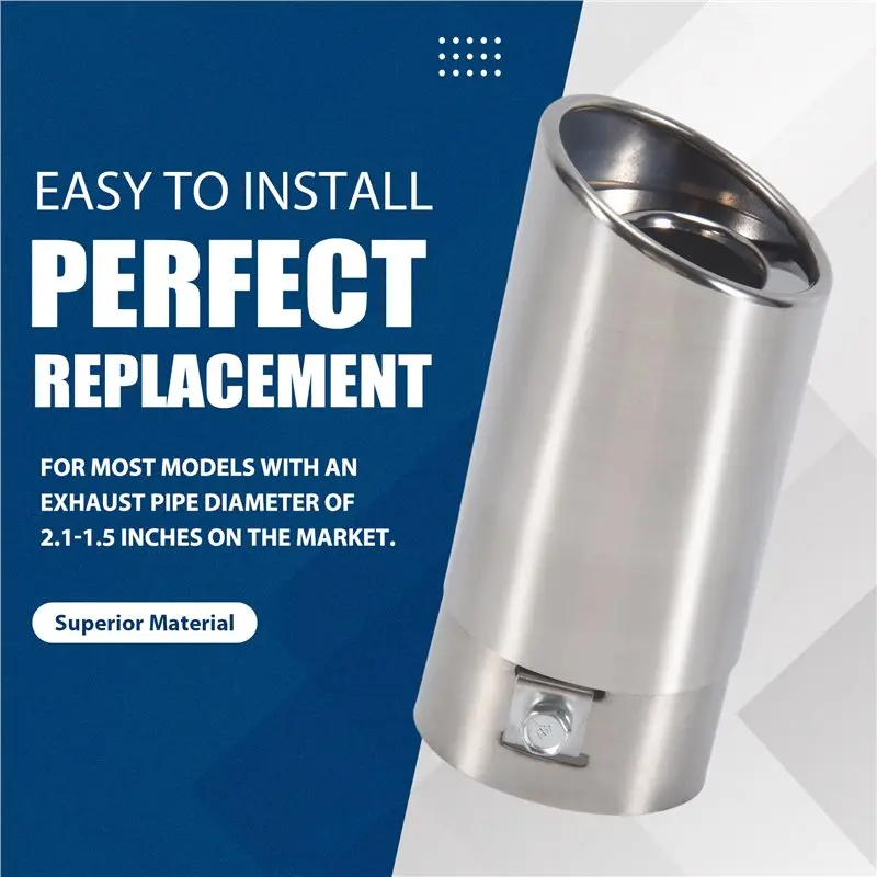 A02Q-1 PCS Car Exhaust Tip, Car Exhaust Pipe Modification Tail Throat Tail Pipe 2.1In To 1.5In Universal (Silver)