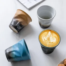 200ml Rough Pottery Coffee Cup Creative Milk Cup Irregular Ceramic Latte Cup Retro Tea Cup Kitchen Supplies Gradient Ceramic Cup