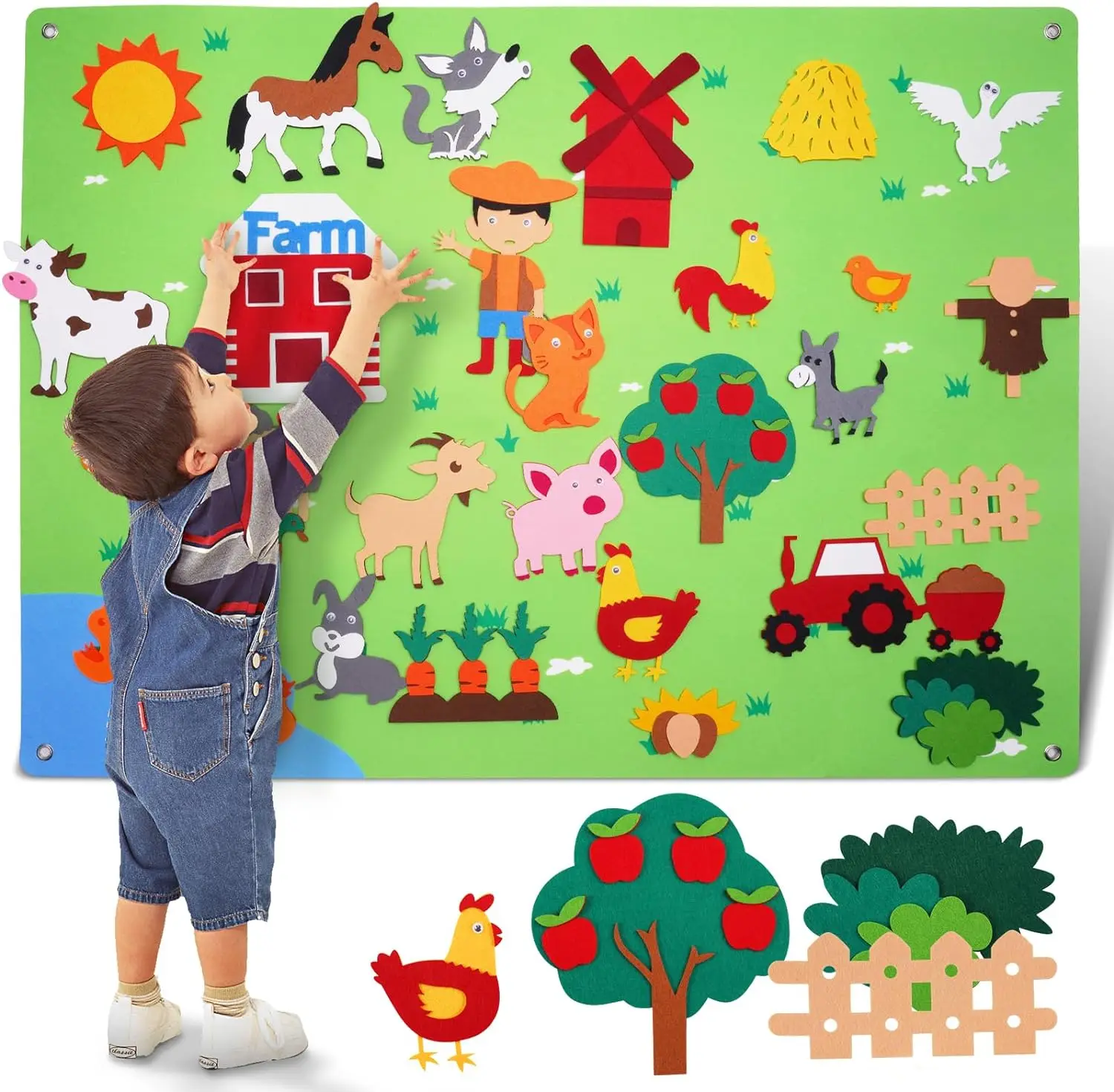 Felt Farm Story Board Set for Kids, 38 Pieces Farm Pet Animals Felt Board, Montessori Learning Toy, Educational Toys