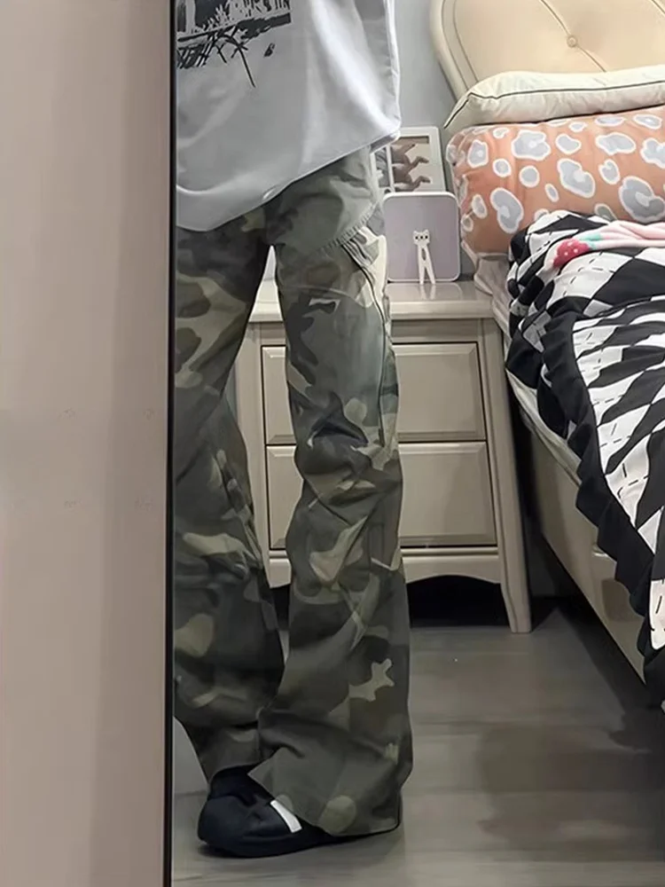 

Cleanfit Men's Camouflage Work Pants American Retro Straight Leg Vintage Wide Leg Pants Youthful ular Loose Fit Outerwear