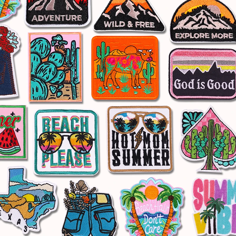 

HOT MAM SUMMER Patch Outdoor Scenery Embroidered Patches For Clothes Iron On Patches For Clothing Backpack Embroidery Badges DIY