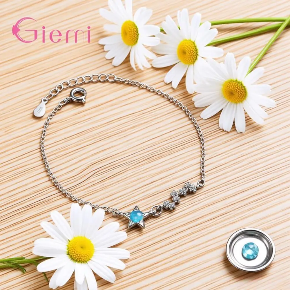 

Браслеты из стерлингового серебра 925 пробы с синим кристаллом-цирконом в форме планеты, регулируемые, для женщин и девушек, для свадьбы, вечеринки, в качестве подарка, аксессуар