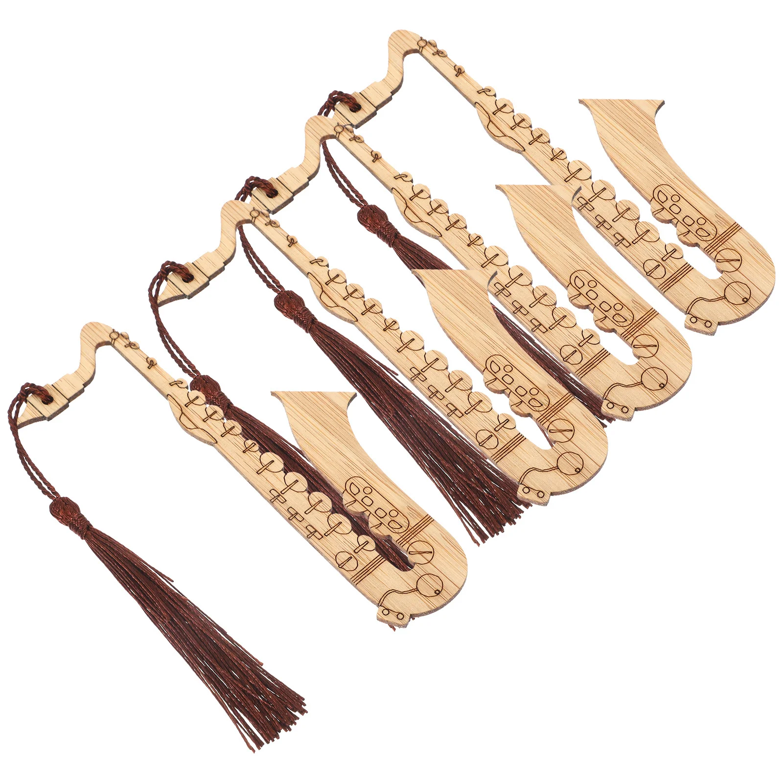 

4Pcs Delicate Saxophone Modeling Bookmarks Bamboo Book Markers for School Office Gift