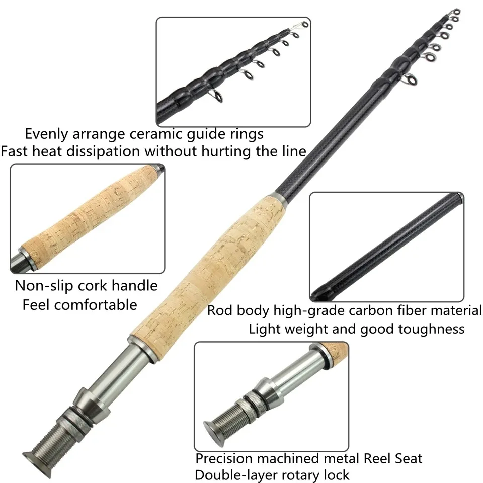 2.1M-3.0M Metal Wheel Base Telescopic Fly Fishing Rod Portable Carbon Fast Action Trout Fly FISH Pole Goods for Fishing Tackle