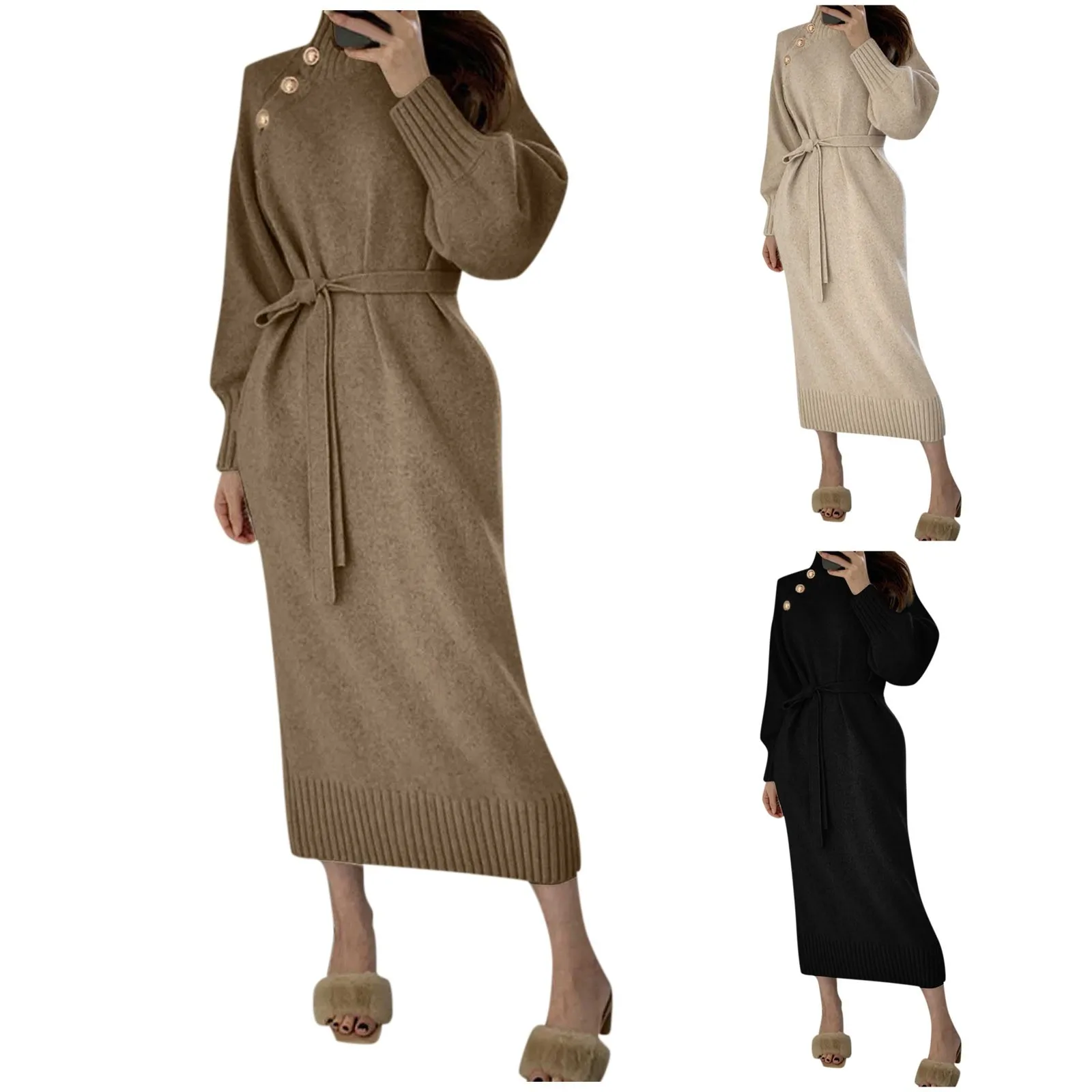 

Woman's Knitted Autumn Winter Clothes O-neck Women Sweater Dress Korean Fashion New Streetwear Dress Long Sleeve Top Woman Dress