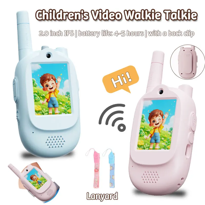 

2PCS Children's Video Walkie Talkie 2.0 inch HD Screen Rechargeable Voice Fonts One-Click Call Cartoon Intercom Gift For Kids