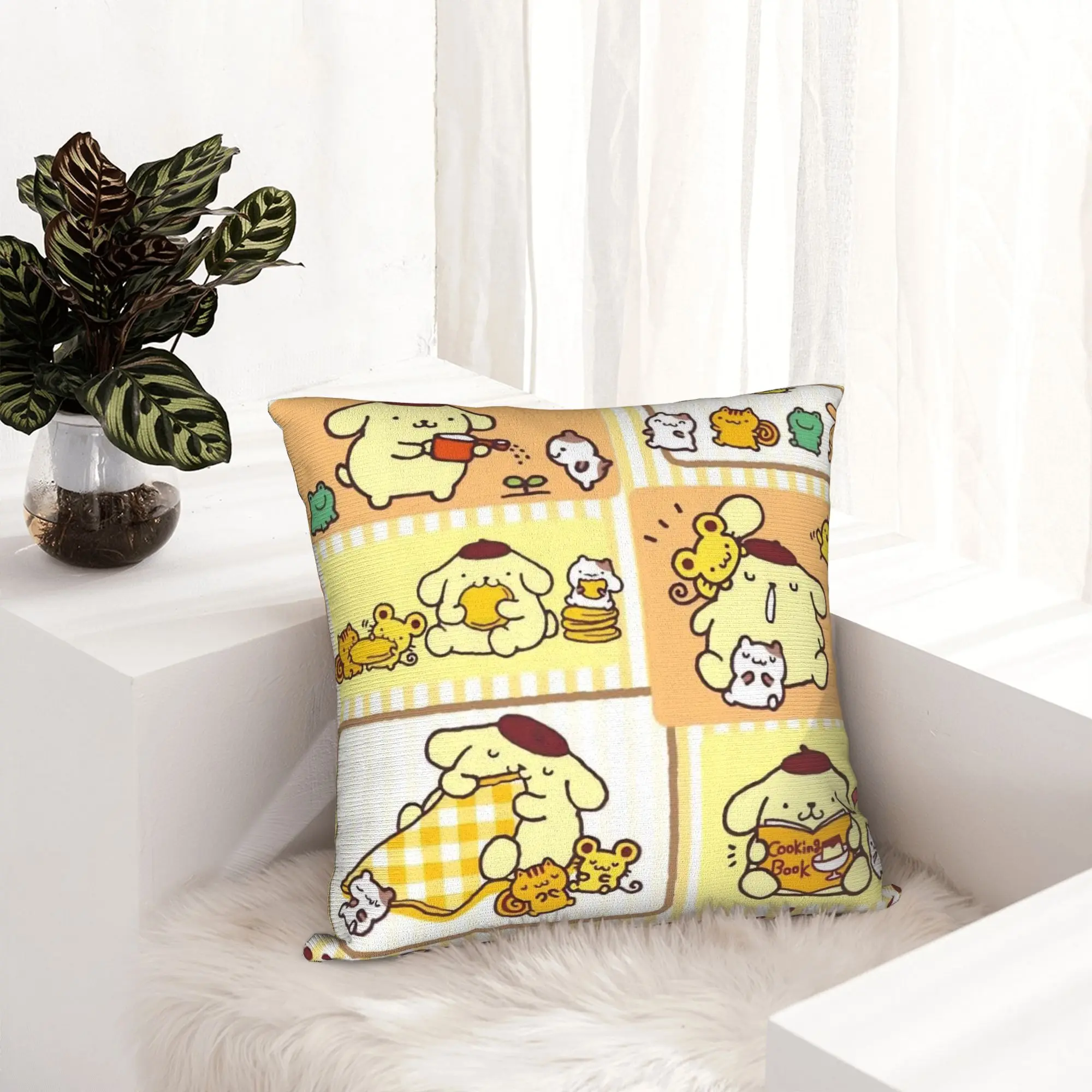 Pompompurins Cartoon Cute Pillowcase Soft Polyester Cushion Cover Gift  Throw Pillow Case Cover Bedroom Square 45X45cm