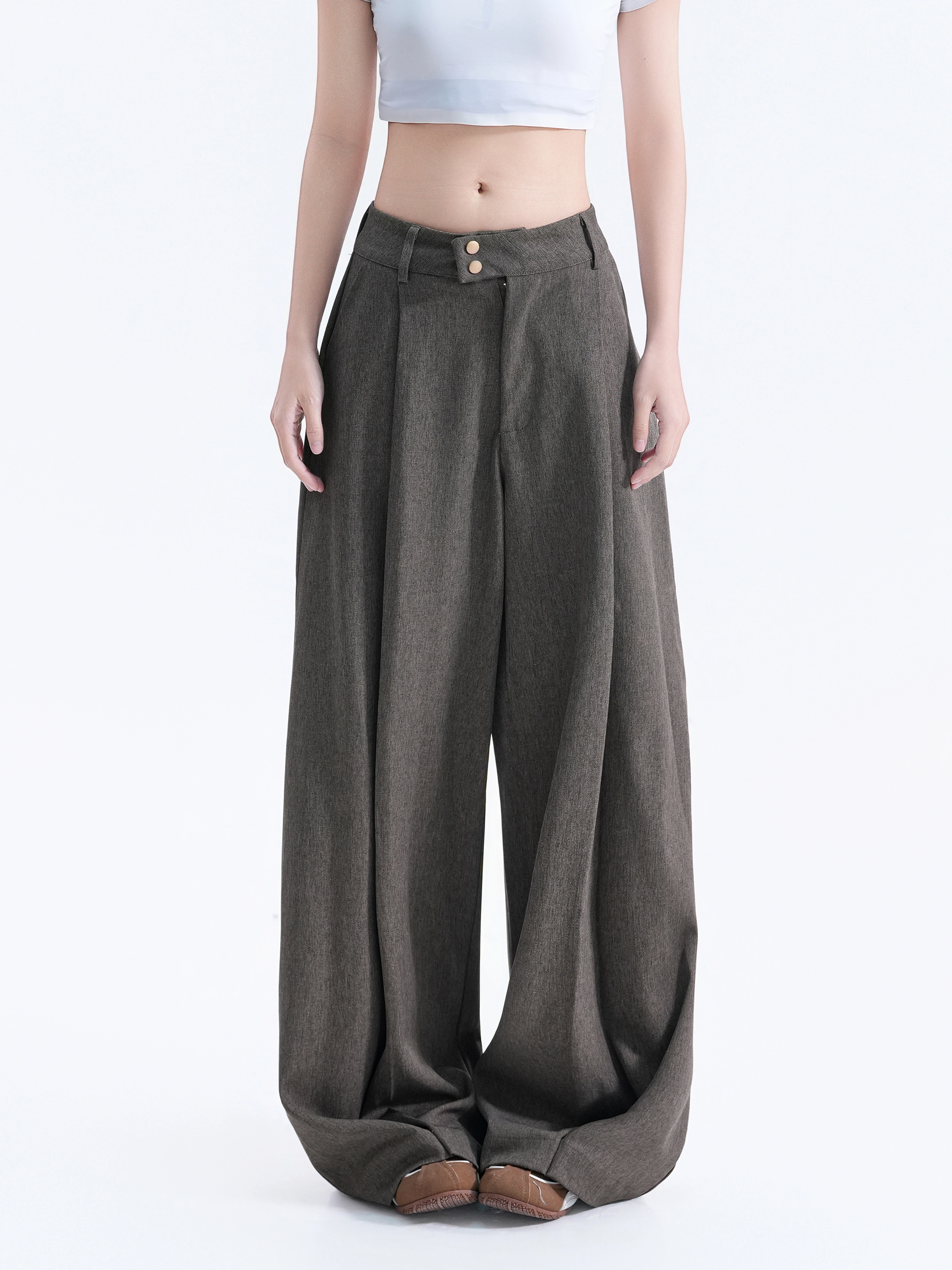 American Style Pleated Floor-Length Wide Leg Pants Women Casual Trousers Couple Match Slimming Drapey Casual Pants