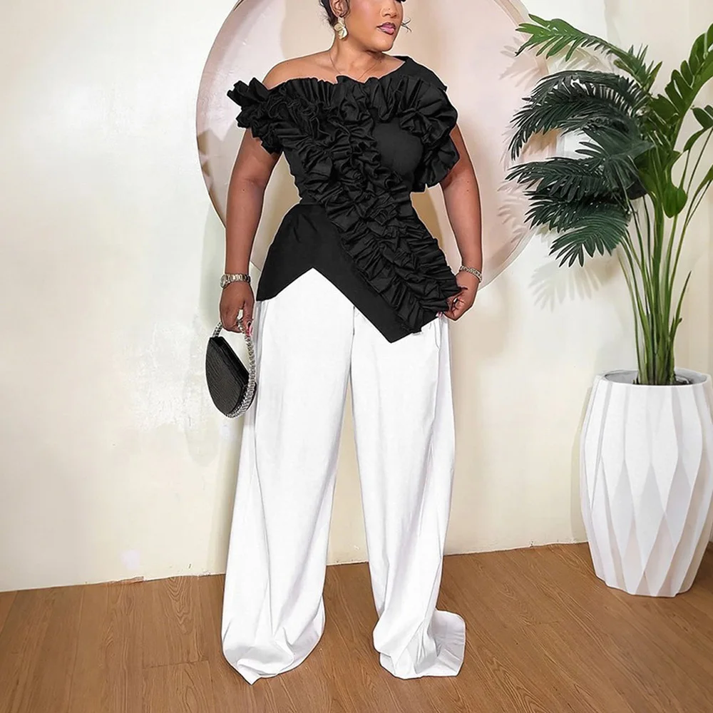 

Sexy Blouse & Shirts for Woman One Shoulder Ruffles Short Sleeve Slim Fashion Ladies Evening Night Party Club Tops Shirts Cloth