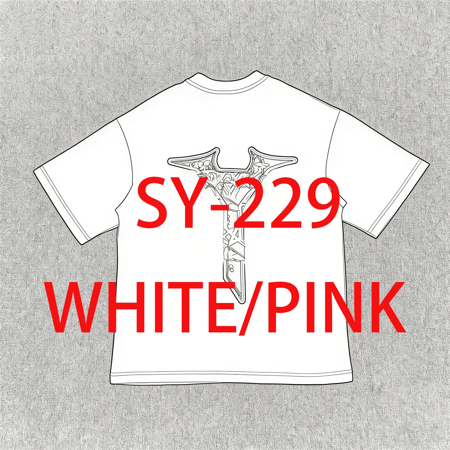SY-229 Unisex Cotton Short Sleeve Tee Jogger T-shirt Streetwear Summer Tracksuit Top WHITE/PINK