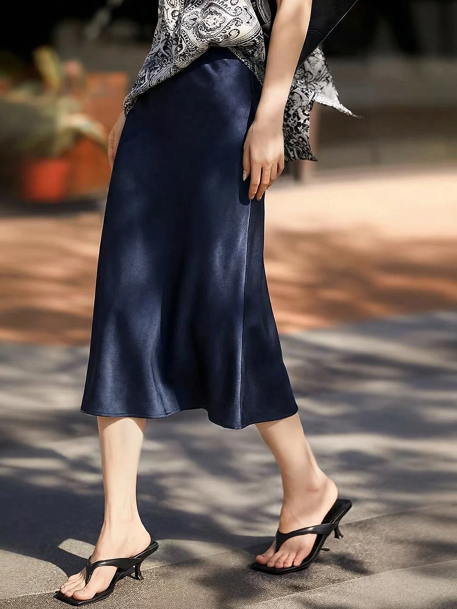 

Ele High Waist A-Line Skirt Women's Spring Commute Sle Fi Tail Polyester Satin Fabric Slimming Skirt