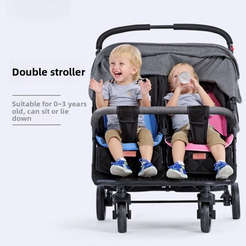 Image 3: Poussette double convertible inclinable et pliable, absorbant les chocs, pour deuxième enfant