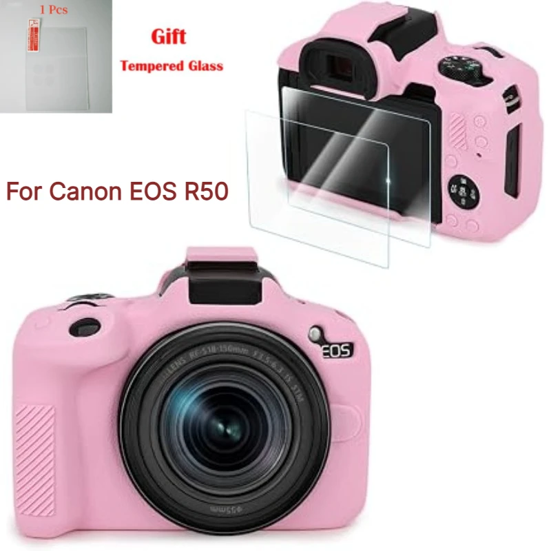 For Canon EOS R50 camera bag R50 Camera Silicone Cover Anti-slip Grip Soft Protective Case  Skin + 1PCS Free Tempered Film