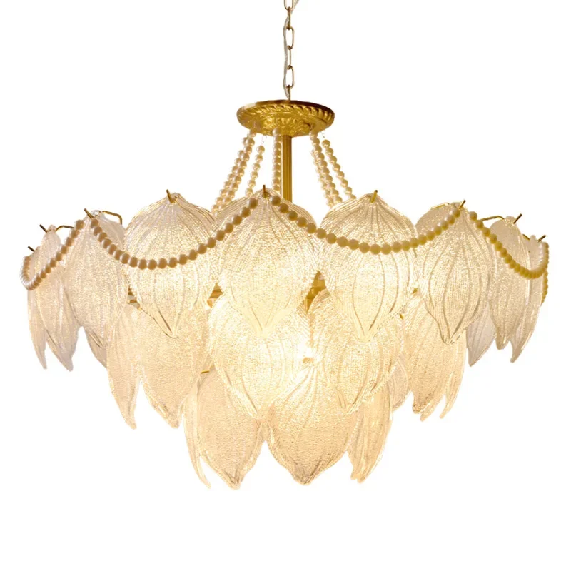 

French living room light luxury shell pearl glass chandelier, master bedroom, dining room, study lamps