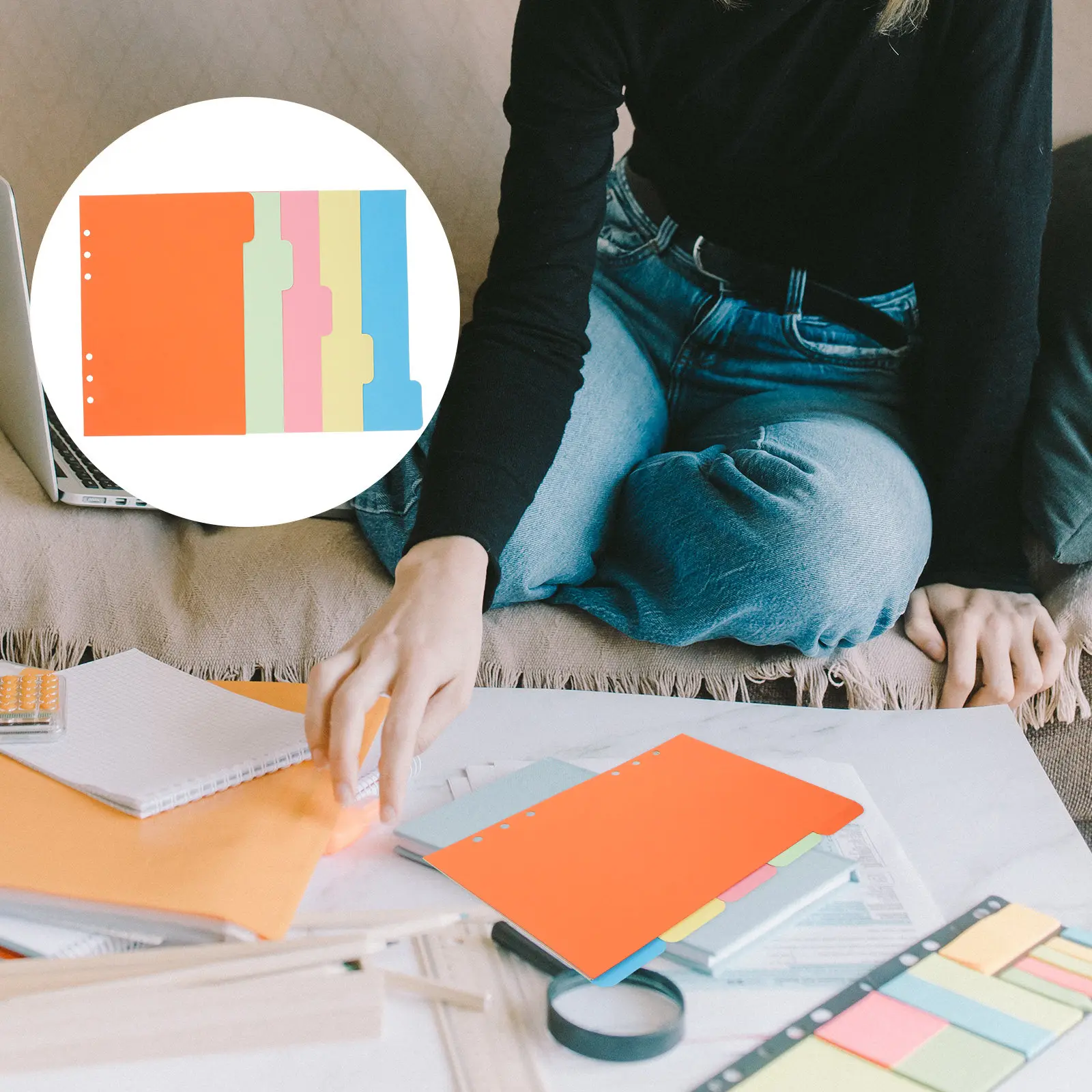 

1Set A5 Index Tab Dividers 5 Colored Wide Tabs Reinforced Holes Paper Sheets for Ring Binder Tab Dividers Index Divider
