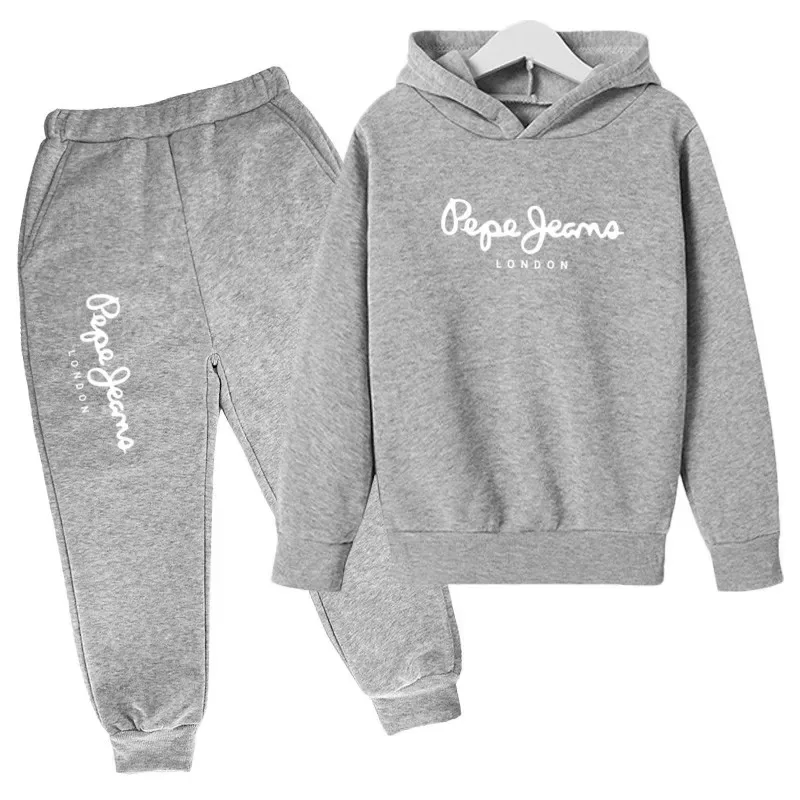 Freizeit-Trainingsanzug mit Buchstabenmuster, bestehend aus 2 Teilen: Kapuzenpullover und Hose, für Jungen und Mädchen im Alter von 3 bis 13 Jahren, geeignet für Frühling und Herbst, Streetwear, Kinderkleidung. – Detail 9