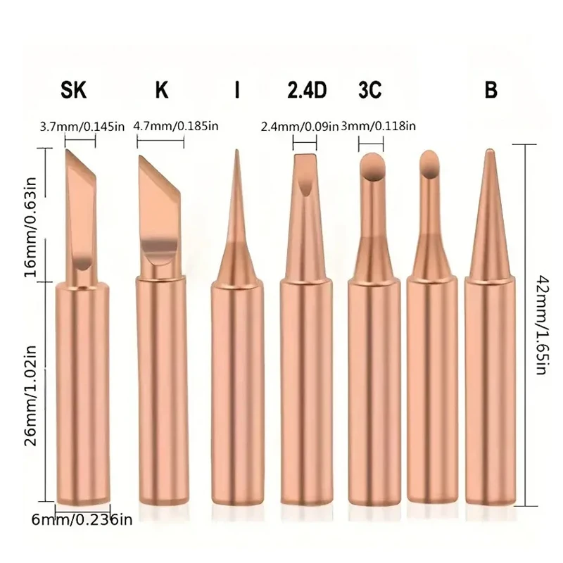 Set di punte per saldatore a T in rame da 7 pezzi punte per saldatura senza piombo per saldatore elettrico testa BGA strumenti per saldatura punte