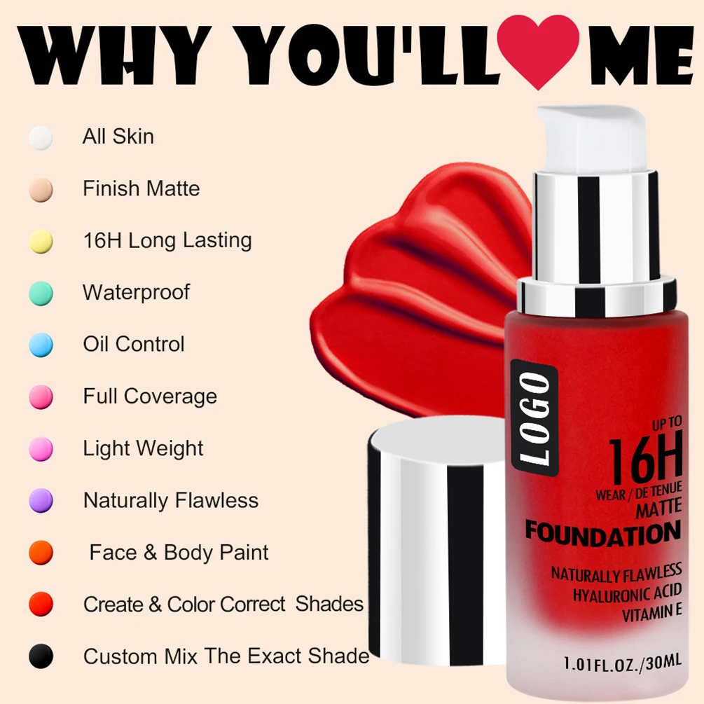 30ml Private Label Liquid Concealer Custom Logo 12-color Non-caking Oil-controlling Colored Foundation Moist Waterproof Makeup