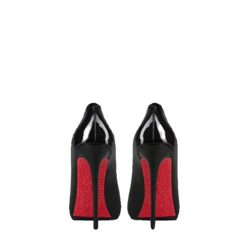 Tacones altos con suela roja, tacones delgados para mujer, temperamento de aire lateral negro, punta puntiaguda versión coreana