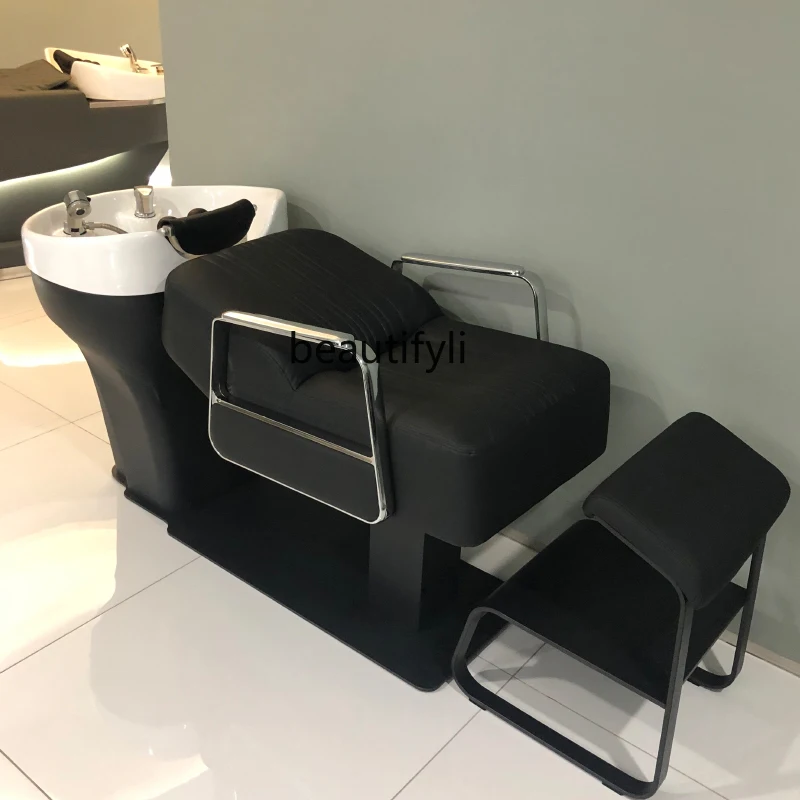 Barber Shop Simple Shampoo Chair Salon Ceramic Deep Basin Flushing Bed for Hair Salon