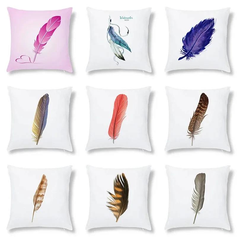 Luxury Home Decoration Cushion Cover Office Decoration Pillow Cover Simple Colorful Feather Pattern Pillow Cover