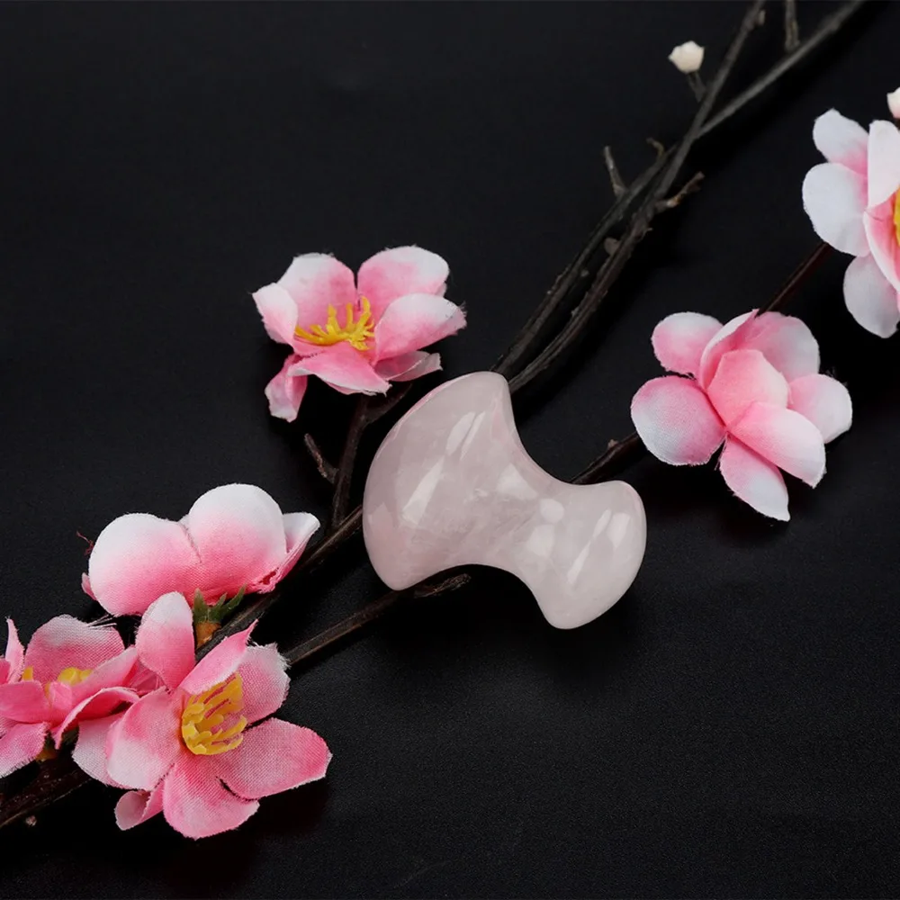 Crystal Rose Quartz Massage Stone Mushroom Pink Mushroom Massager Quartz Crystal Scraping Massage Eyes Massage Tool Beauty Spa