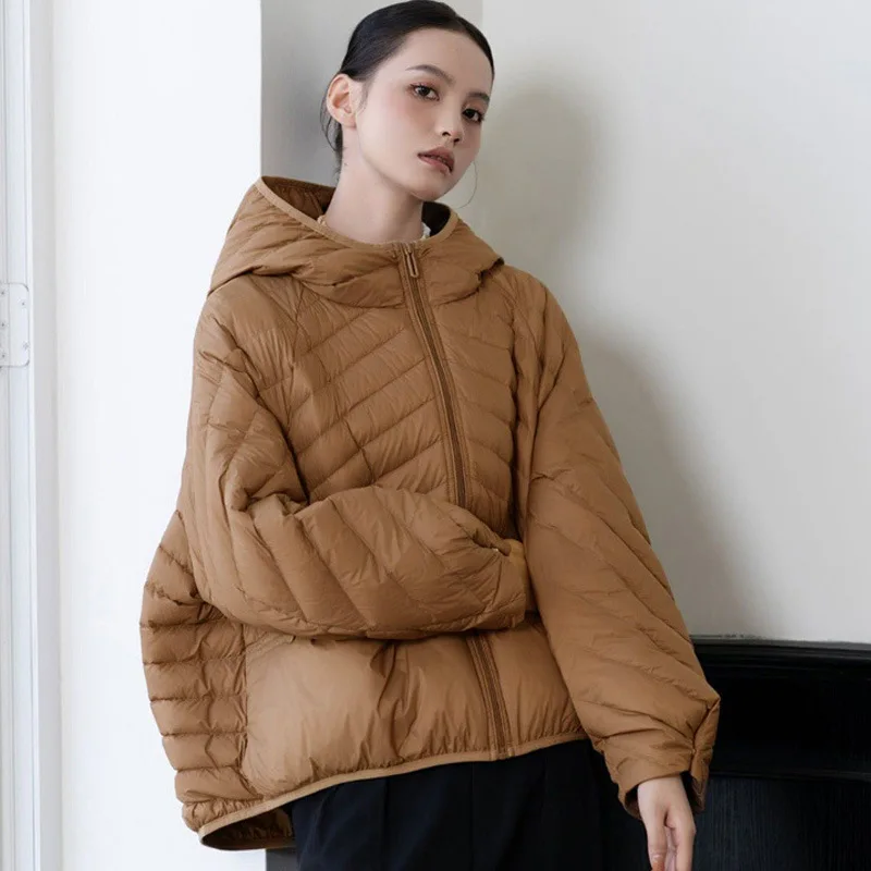 가을/겨울 90 화이트 덕 다운 신상 여성용 다운 재킷 출퇴근용 후드 루즈 재킷