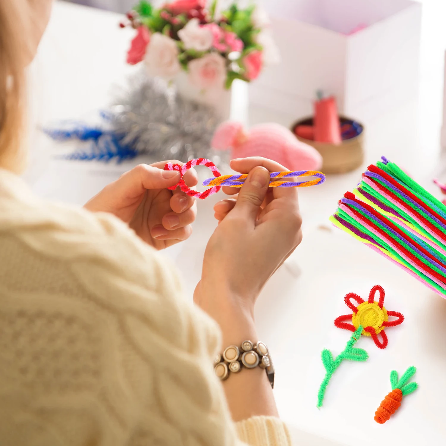 Colored woolen twisted stick, handmade DIY to make novel toys, rich hands-on ability, can also be used as ornaments