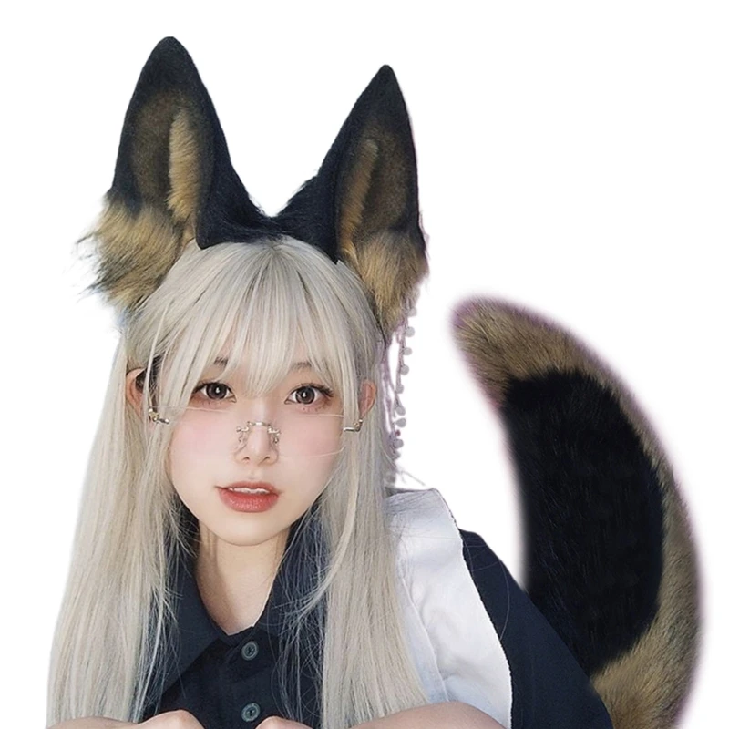 수제 플러시 늑대 귀 귀에 헤드 밴드와 가짜 모피 할로윈 코스프레 파티 의상 액세서리 아동-성인을위한 꼬리