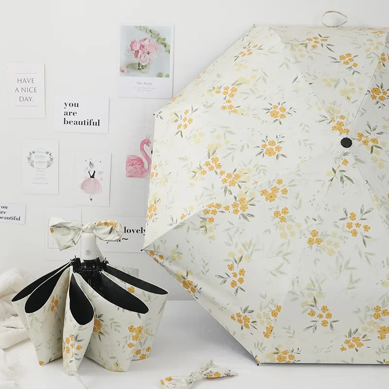 Automatic Umbrella Beautiful Flower Oil Painting Pattern Travel Portable Folding Umbrella Sunshade Rain Windproof Umbrella