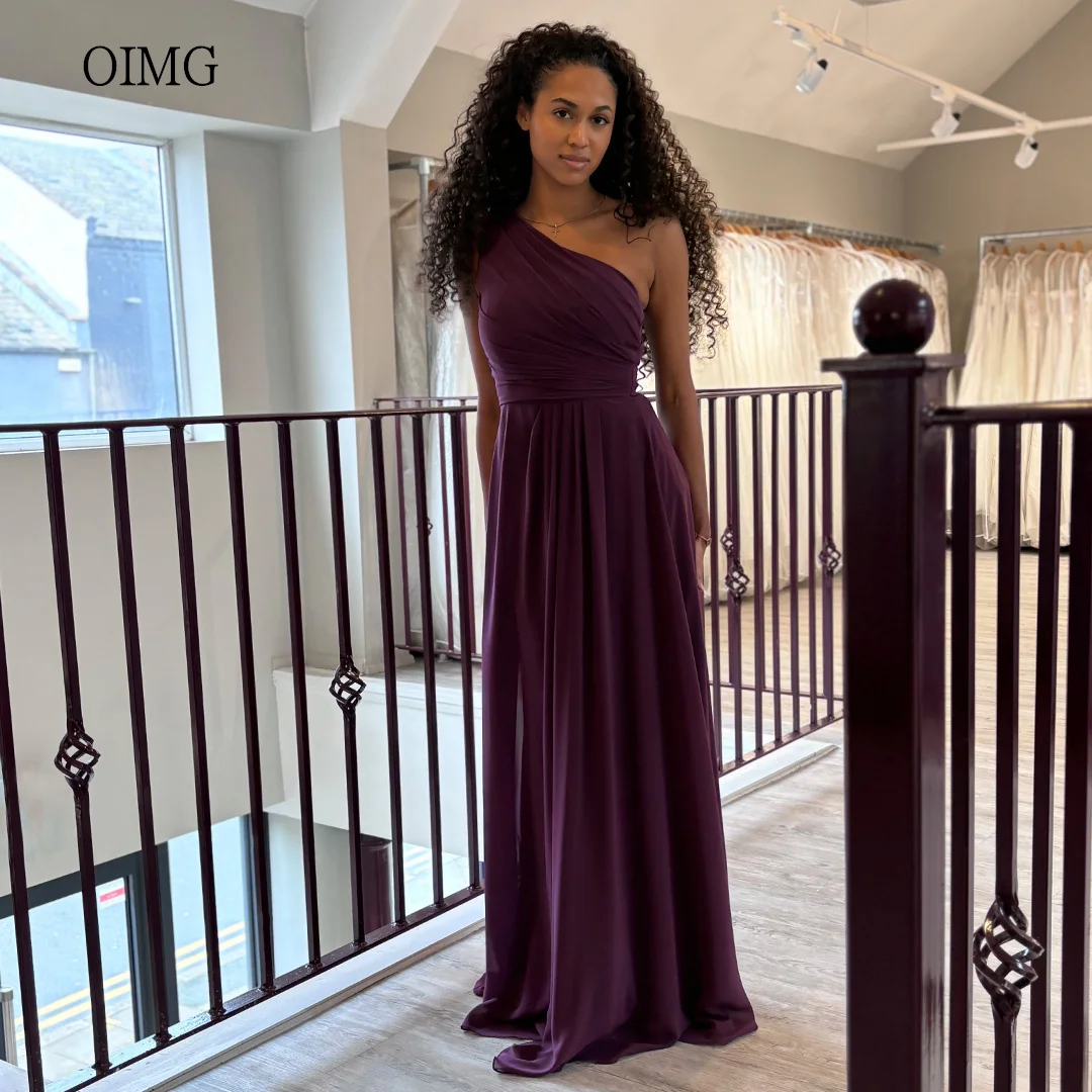 

OIMG Purple A-line Wedding Dress One Shoulder Bridesmaid Dresses Floor Length Wedding Gowns платье женское вечернее Customized