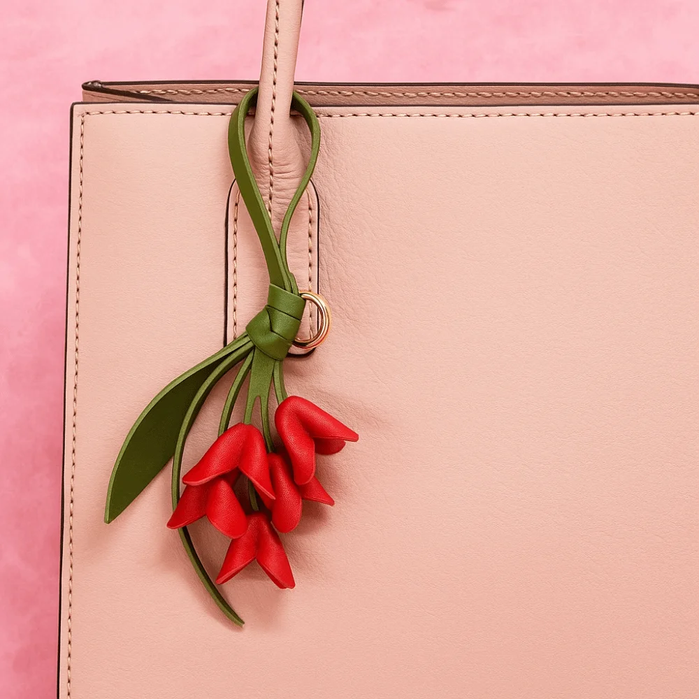 Trendy Hanger Flower Pu Leather Pendant Car Keyring Handmade Leather Keychain Cartoon Creative Bag Pendant Bag Ornament