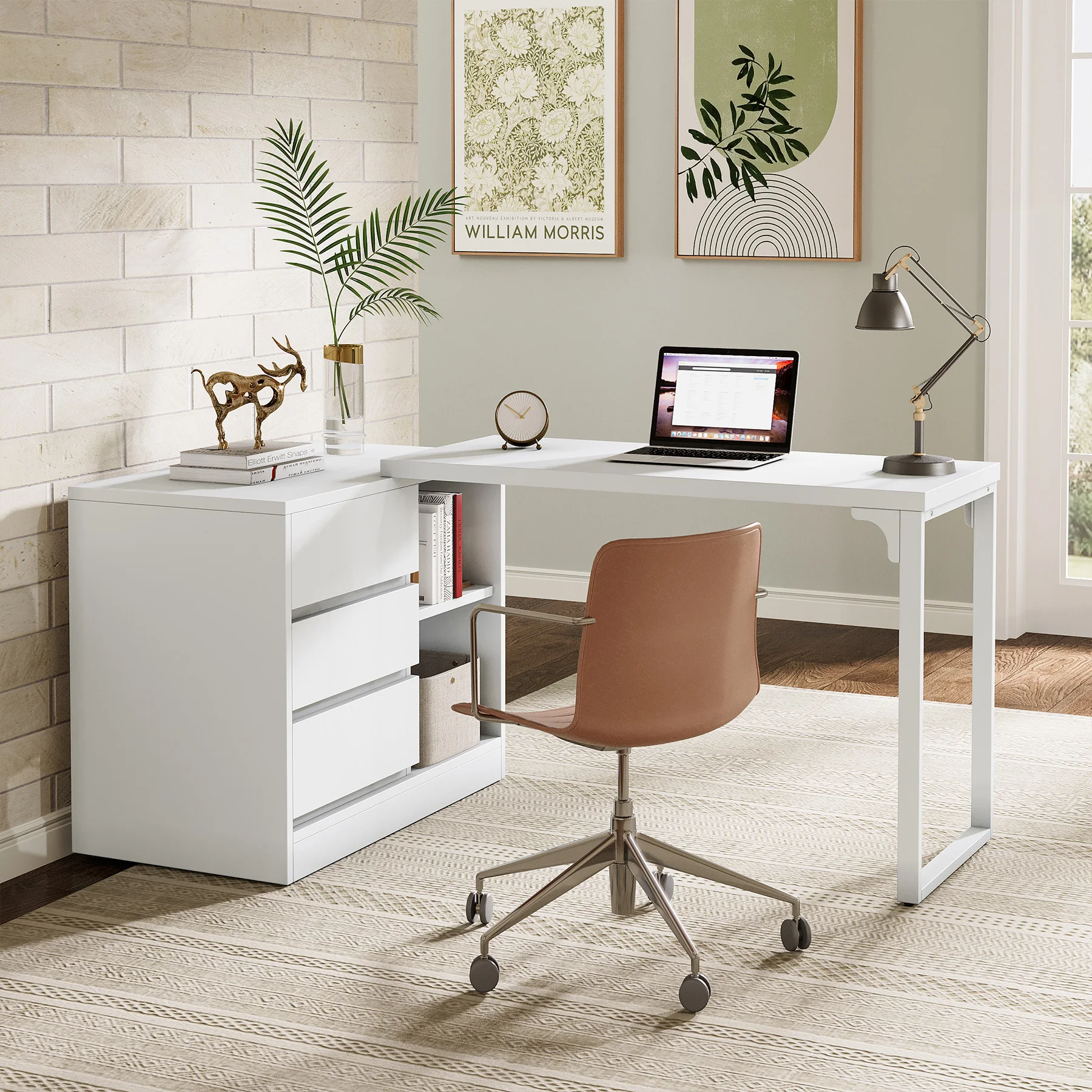 Tribesigns L-Shaped Computer Desk with Drawers and Shelves, Reversible Corner Office Desk Study Writing Table for Home Office
