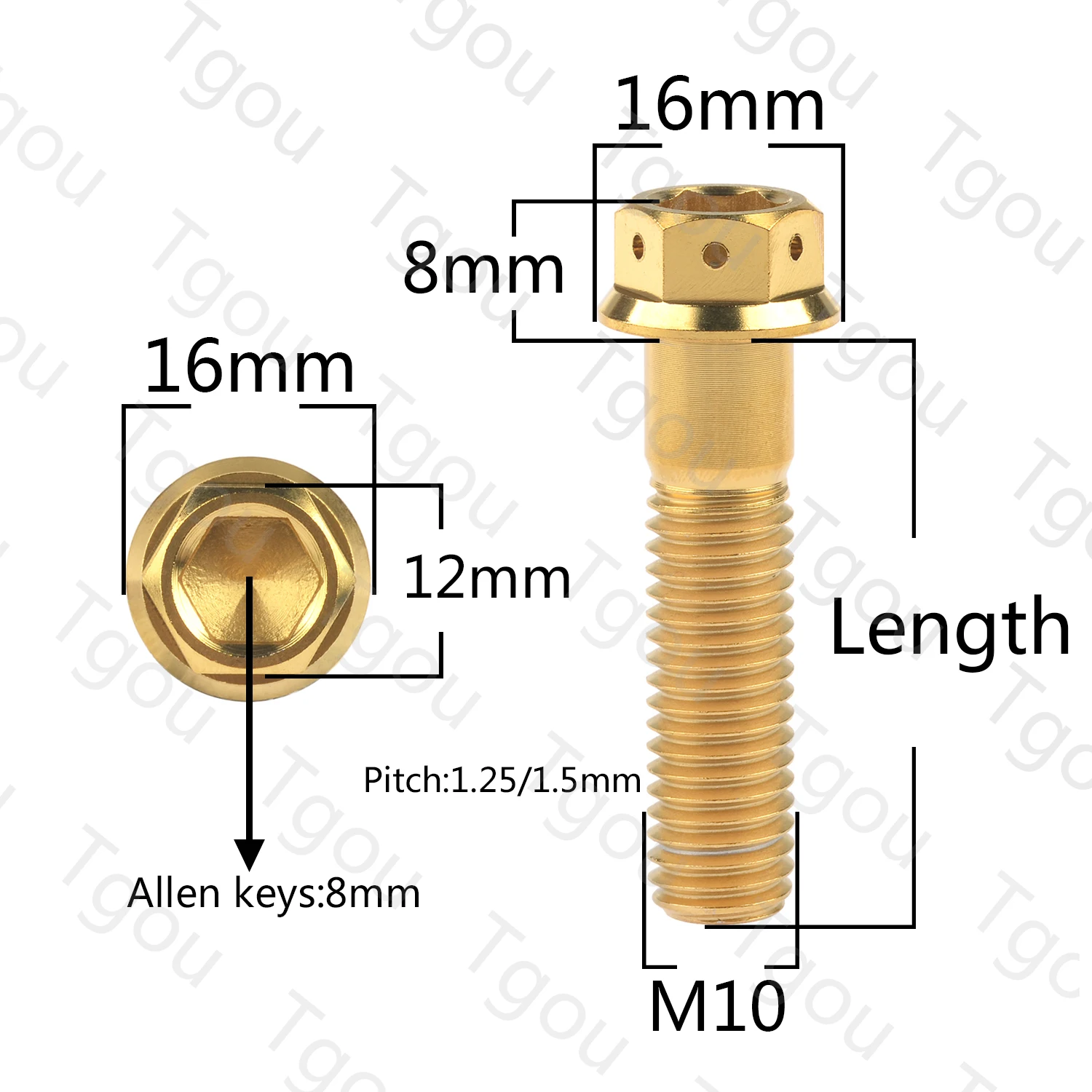 Tgou Titanium Bolt M10x20~90mm Pitch1.25/1.5mm Flange Inner Outer Hexagon Screws for Motorcycle Disc Brake Refitted