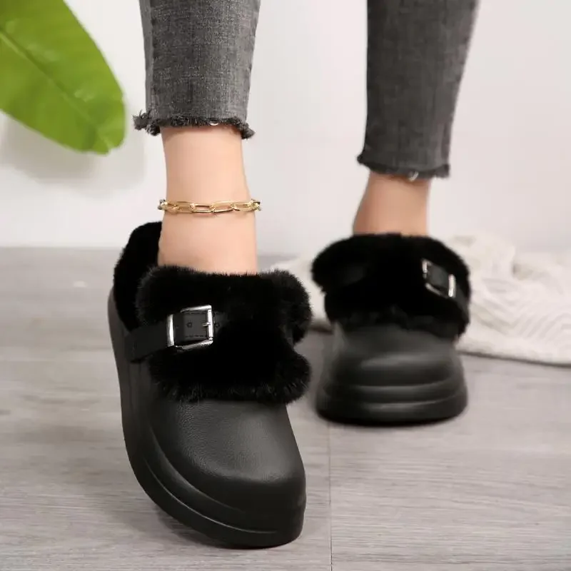 Wasserdichte EVA-Clogs mit dicker Sohle und Fellbesatz für Damen, Winter 2026, mit Metallschnalle, flauschige Outdoor-Hausschuhe, warme Plüsch-Pantoffeln für Frauen – Detail 22