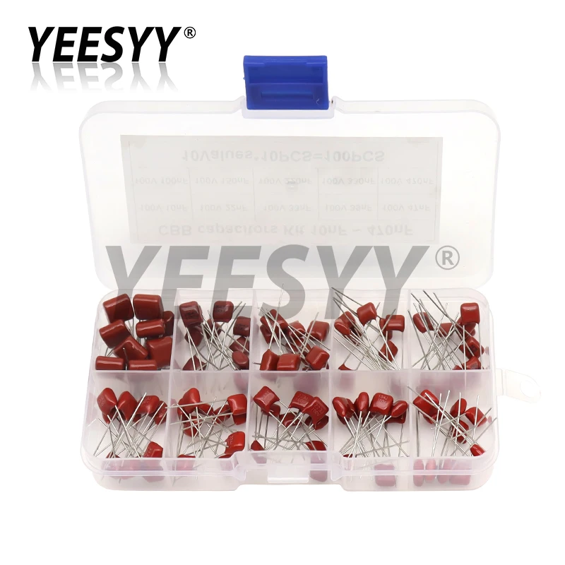 100pcs/lot 100V 10nF~470nF Metallized Polyester Film Capacitors Assortment Kit High precision and stability CBB capacitor set