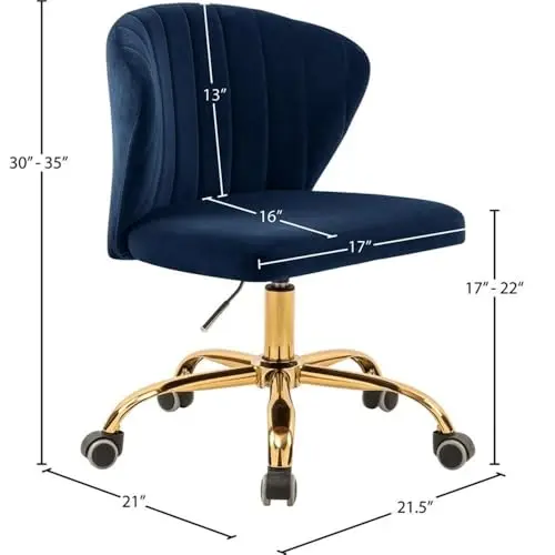 

Blue Velvet Office Chair With Vertical Channel Tufting, Swivel Mechanism, Height Adjustment, And Metallic Base