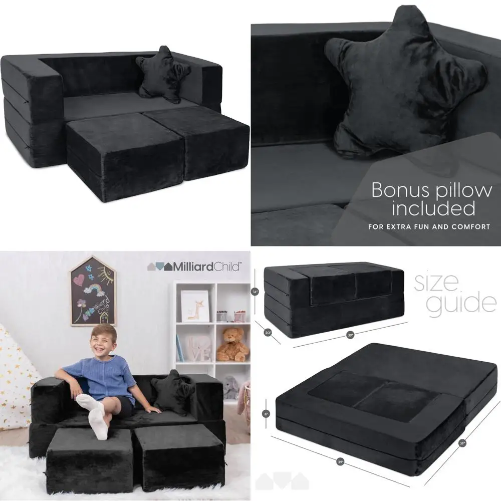 

Модульный комплект диванов для детской игровой комнаты и спальни — черный детский диван с подушкой, идеально подходит для детской мебели и игровой площадки