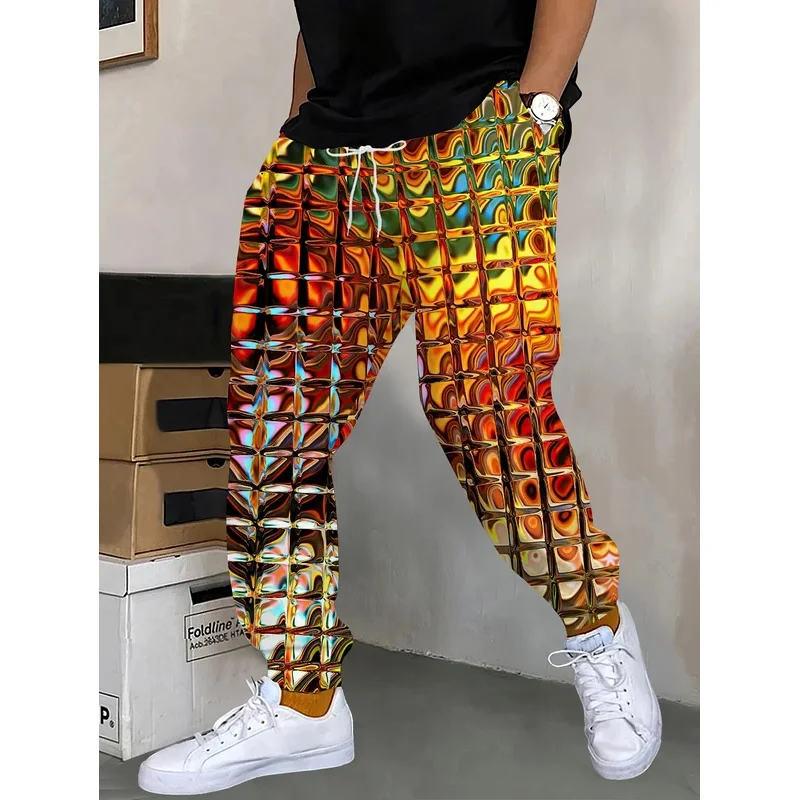 

Уличные брюки с абстрактным принтом, мужские спортивные штаны с боковыми карманами, эластичные спортивные штаны на шнурке, брюки для бега для мужчин, повседневные брюки, осень